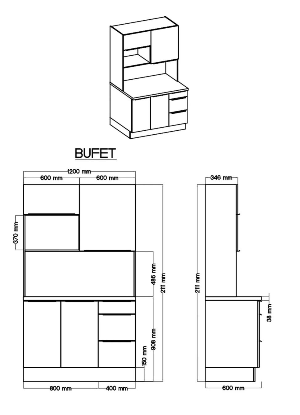 Credenze: 940 - Buffetschrank Küchen Buffet Premium 120cm Weiss – Nuovo e nell'imballaggio originale da Wallenwil venduto da toesstalvertrieb 5