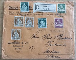 1924, Siegelbrief Zumstein nach Schweden, Frankatur 2.20 Fr.