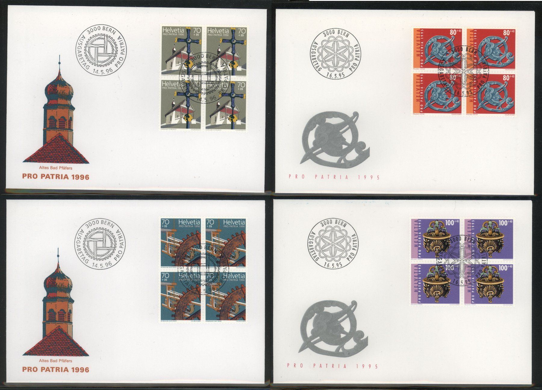 Tutti i francobolli: 1996, Pro Patria, FDC, Viererblöcke – Usato da Willisau venduto da Vollstempel