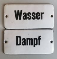 2 Emaille-Schilder, zusammengehörend, "Wasser" , "Dampf"
