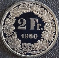 2 Franken 1980 pp / aus Münzsatz  / in einer Münzkapsel