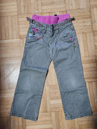 Khaki Hose mit Blumenstickerei, Grösse 110, Benetton