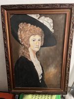 Quadro Ritratto Donna Antico Cornice Legno Lavorato