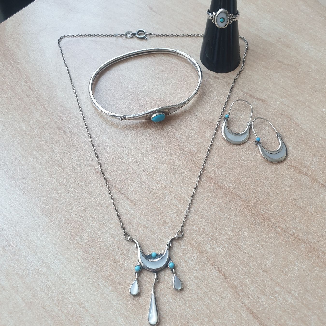 Altri gioielli: 925er Silber Schmuck Set mit Türkis Steinen – Usato da Winterthur venduto da katzen07 1