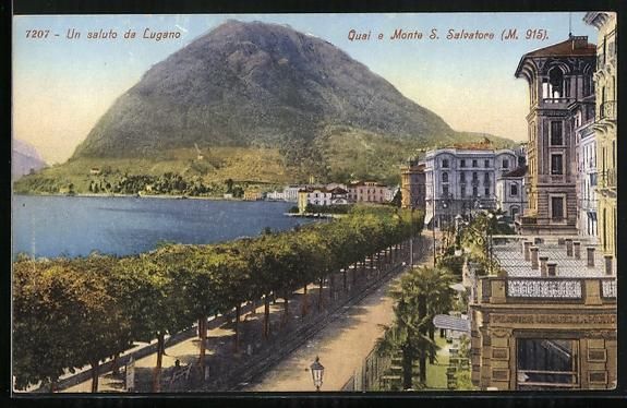 Cartoline postali: AK Lugano, Quai e Monte S. Salvatore – Usato da Berlin venduto da bartko-reher