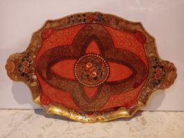 Antike Platte Gold-Orange Blumen Japan Handbemalt
