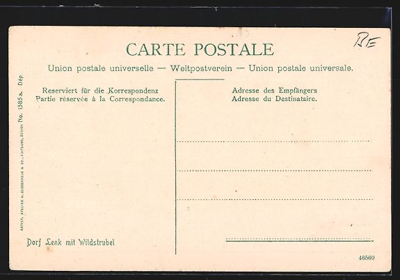 Cartoline postali: Lenk, Dorfpartie mit Kirche und Wildstru – Usato da Berlin venduto da bartko-reher 1