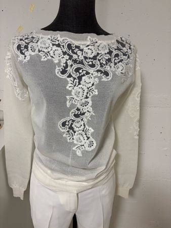 Ermanno Scervino Pullover weiss Spitze Grösse 38 neuwertig
