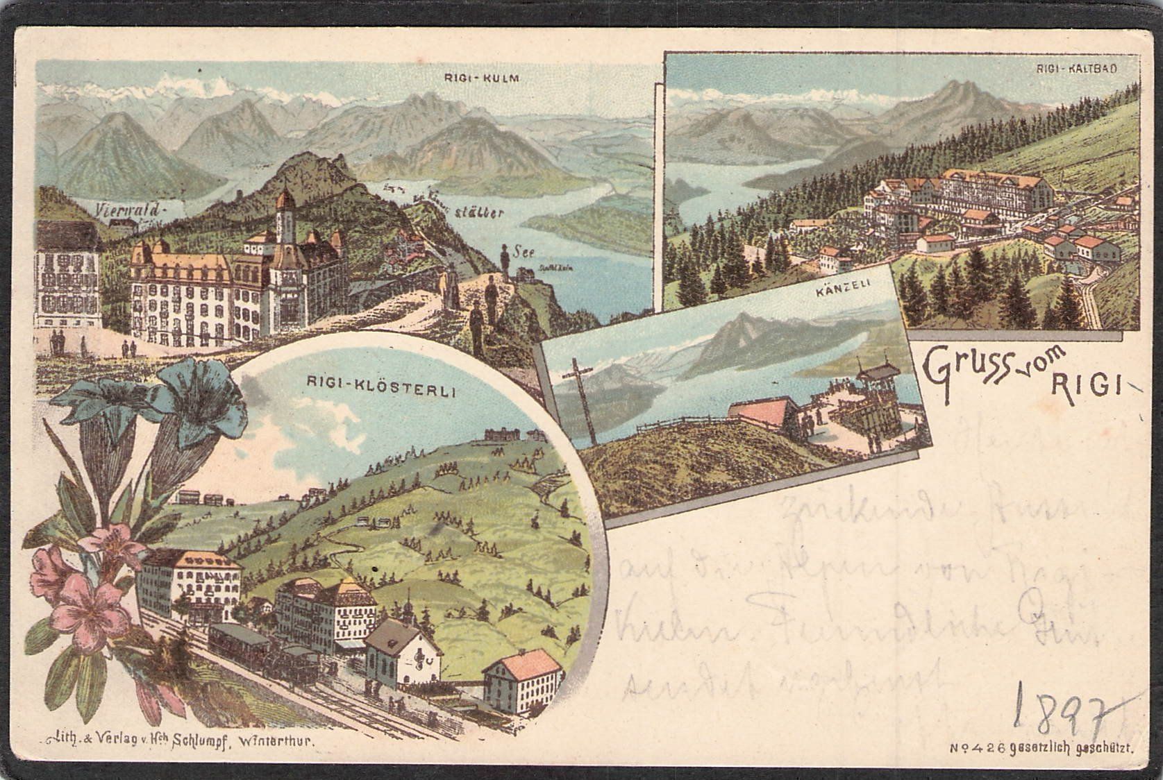 Ansichtskarten: ^Gruss vom Rigi , gel. 1897 – Gebraucht aus Reichenburg von Pipo-67
