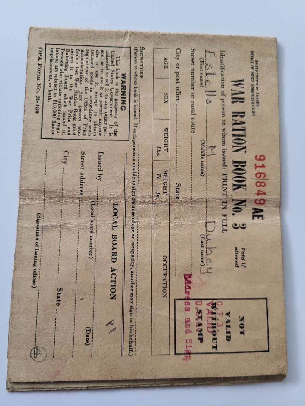 Documents: Kriegsrationierungsbuch Nr. 3 USA, OPA,  – D'occasion à nunningen par mic_88k2