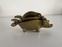 3 Stk. Schweinchen-Schälchen / Messing, schwer,stapelbar