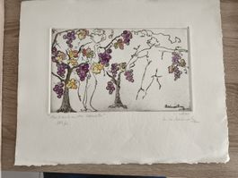 LE RAINVILLE Lithographie signé. Les Bacchantes et vendanges