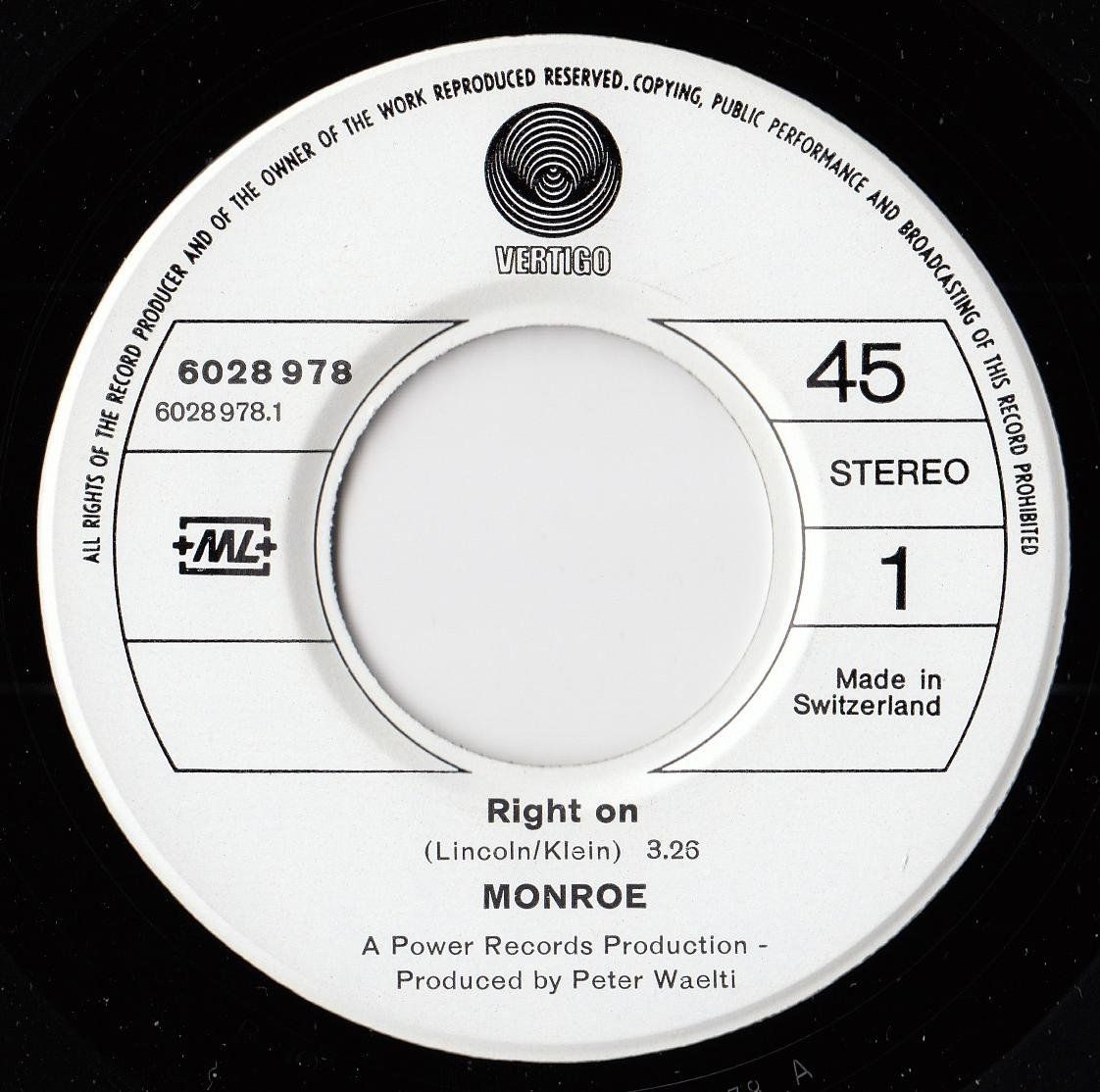 Vinyles: Monroe Vinyl Single von 1978 – D'occasion à Volketswil par Abcrecords 2