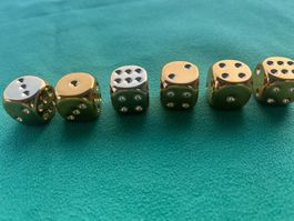 Spielwürfel, 16mm, Silber-Acryl, goldig elox., 6-er Set,4,5g