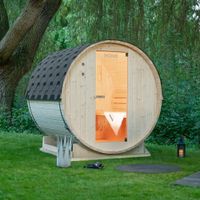 17289 Outdoor Fasssauna Genf M Sauna Saunakabine 3,6Kw Ofen
