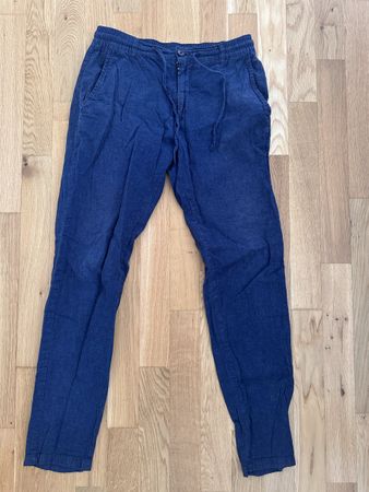 Lindbergh White blue trousers size M mens drawstring linen b