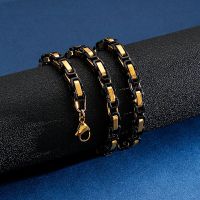 Edelstahl Halskette Kette 6mm 50cm Schwarz/Gold farbe