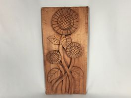 Massivholz Sonnenblumen Reliefbild handgeschnitzt