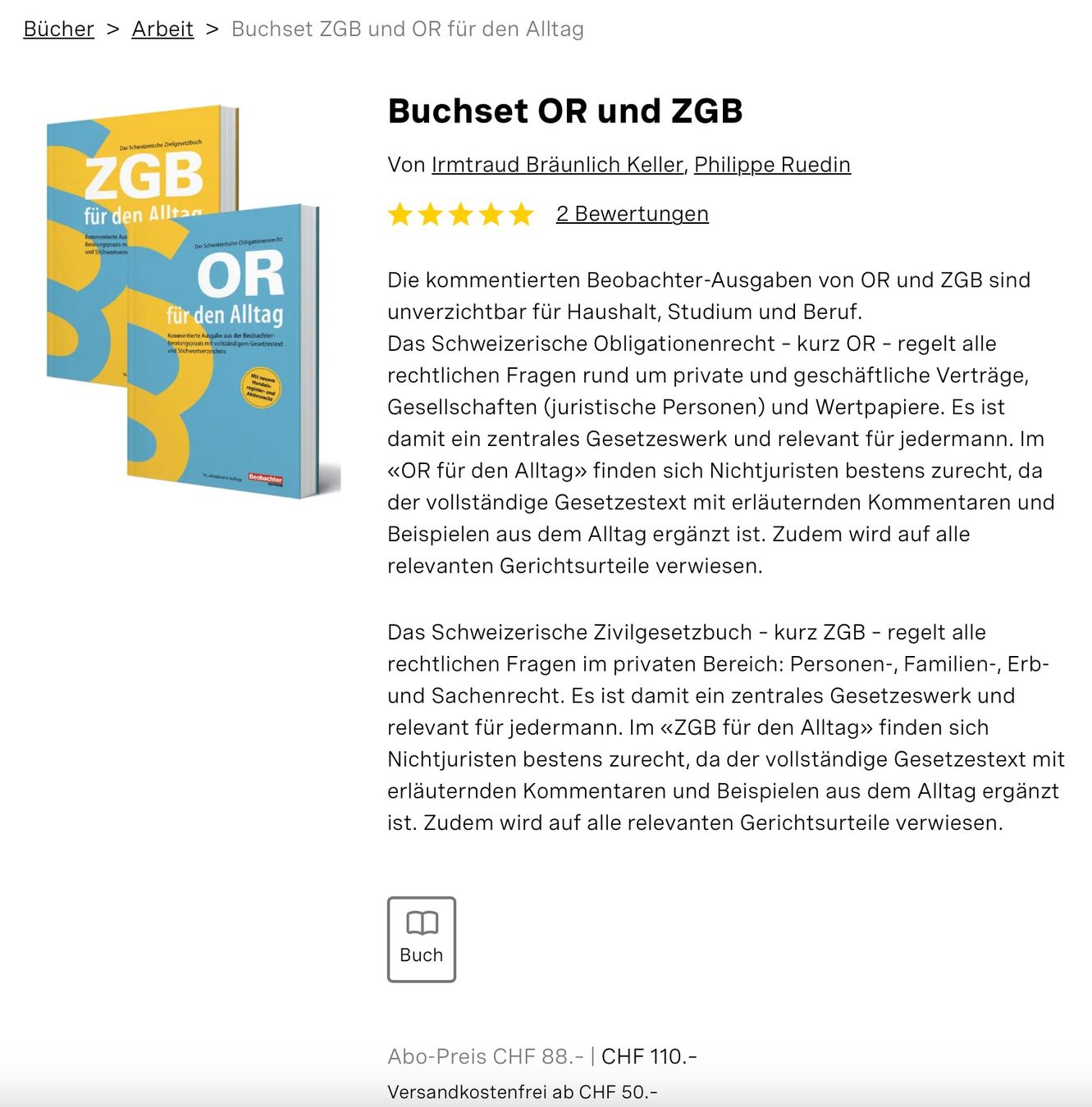 Libri: OR und ZGB Buchset Beobachter – Nuovo (secondo la descrizione) da Kloten venduto da zizibru 7