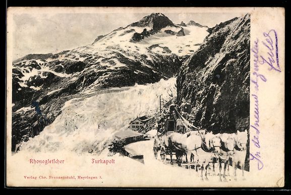 Cartoline postali: AK Postkutsche am Rhonegletscher, 1908 – Usato da Berlin venduto da bartko-reher