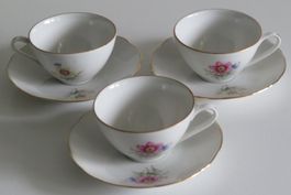 3x Teetasse mit Untertasse, ungemarkt, um 1960