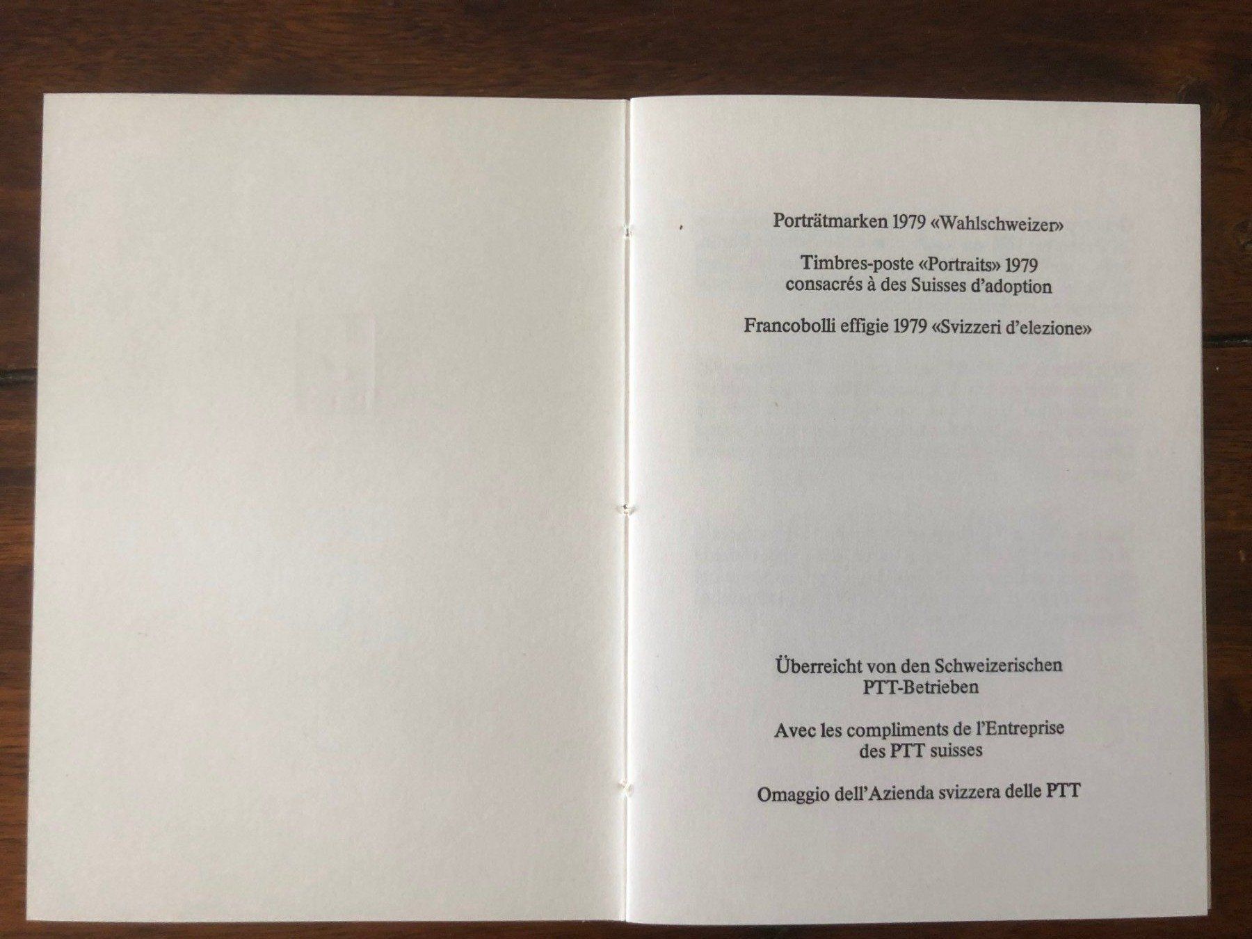 Tutti i francobolli: PTT-Heftli "Porträtmarken 1979 Wahlschweizer" 21.2.79 Bern – Nuovo (secondo la descrizione) da Landquart venduto da interesse63 9