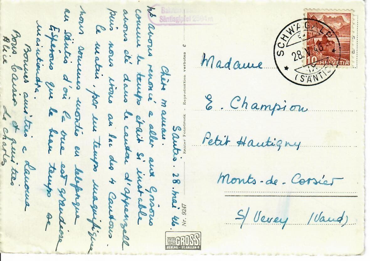 Cartes postales: Säntis Schwebebahn 1946 – D'occasion à Hochdorf par Ziegel-16 1