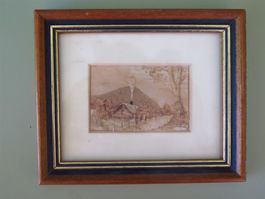 (22G) RELIEF HOLZ: Haus in Landschaft