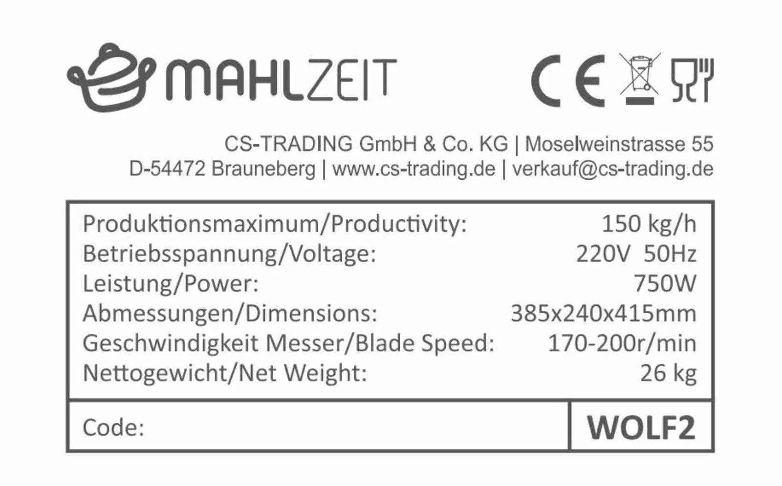Elettrodomestici da cucina: Fleischwolf Mahlzeit Profi Edelstahl elektrisch  Wurstfüller – Nuovo (secondo la descrizione) da Kirchdorf AG venduto da Lionstein 5