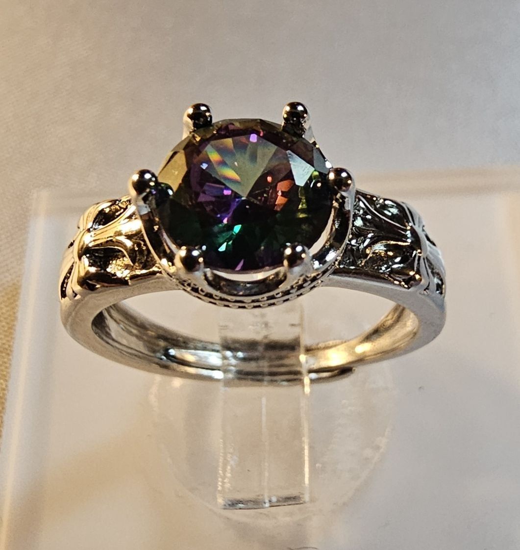 Anelli: Eleganter offener Ring mit mystischem Topas, 925 versilbert – Nuovo (secondo la descrizione) da Grenchen venduto da maretop