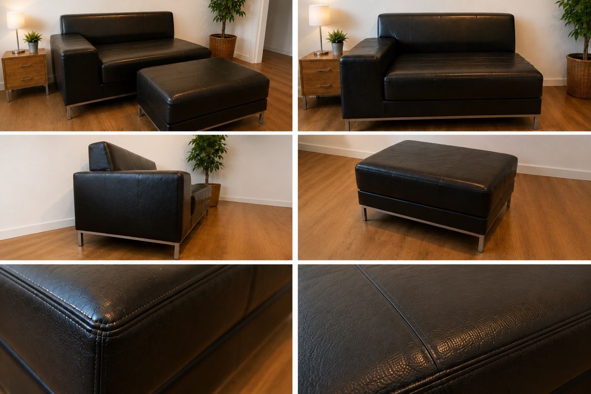 Ikea Divani: Sofa Leder schwarz mit Hocker guter Zustand – Nuovo (secondo la descrizione) da Basel venduto da fra_bb2j