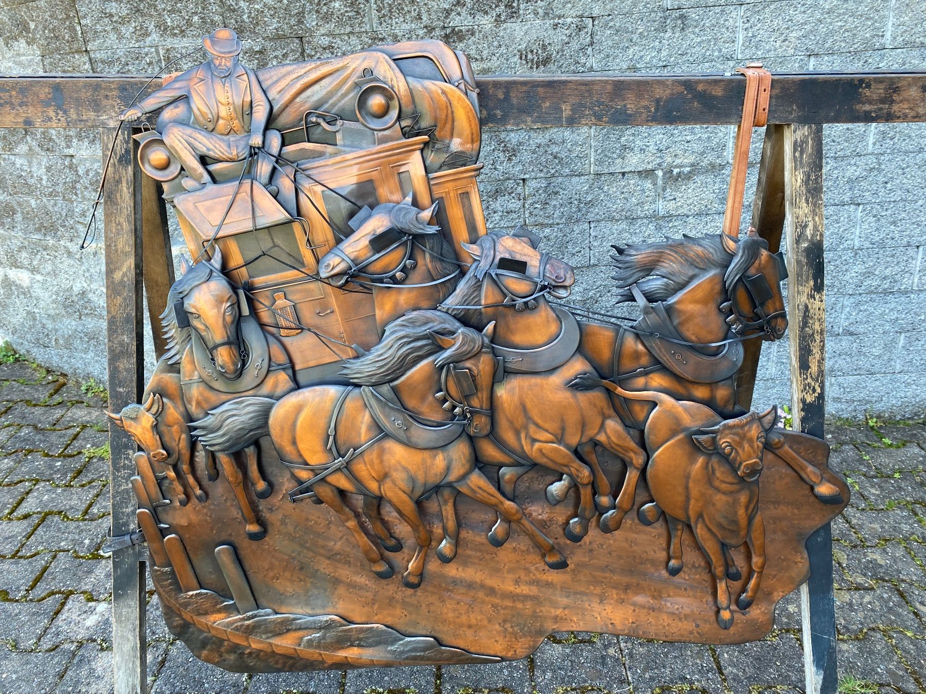 Campanacci mucche: wunderschönes grosses Kupferrelief Postkutsche Rudolf Koller – Usato da Feldbach venduto da Fea1 2