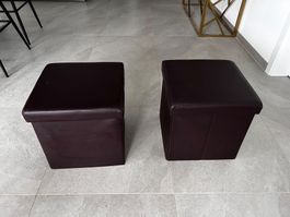Paire de poufs pliants en cuir marron - Rangement 👍 53