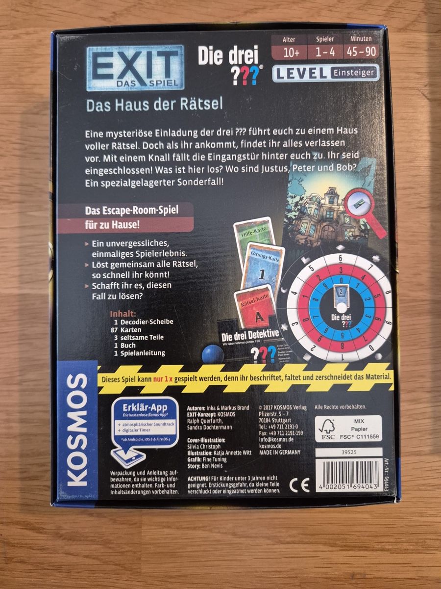 Kosmos Giochi: Exit - Das Spiel: Die drei ??? - Das Haus der Rätsel – Nuovo (secondo la descrizione) da Aegerten venduto da Swiss3DFusion 1