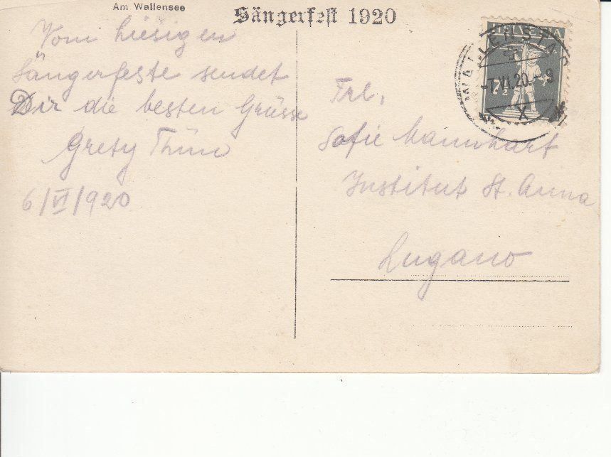 Cartoline postali: Wallensee 1920, Stabstempel Sängerfest – Usato da Bürglen TG venduto da StampGraf 1