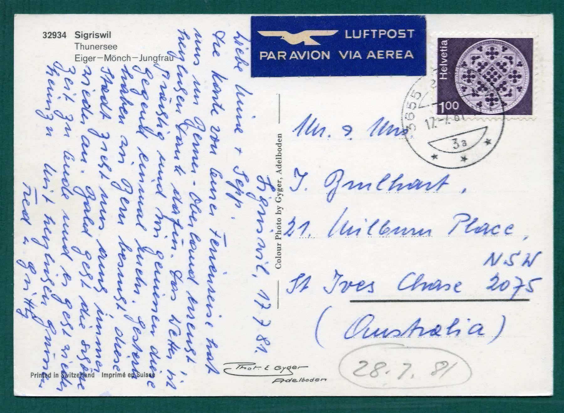 Ansichtskarten: Sigriswil am Thunersee, 1981, gelaufen, Grossformat – Gebraucht aus Sargans von Hausi1951 1
