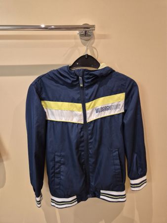 Kapuzenjacke blau mit gelb/weissen Streifen, Gr. 122