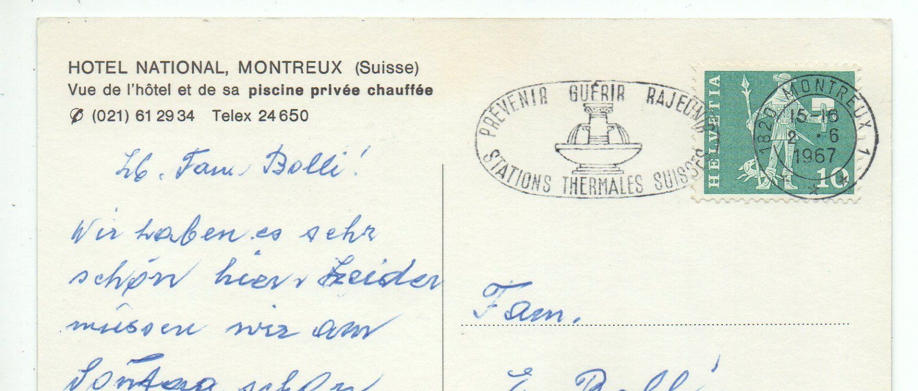 Ansichtskarten: MONTREUX Hotel National – Gebraucht aus Jona von philajona 1
