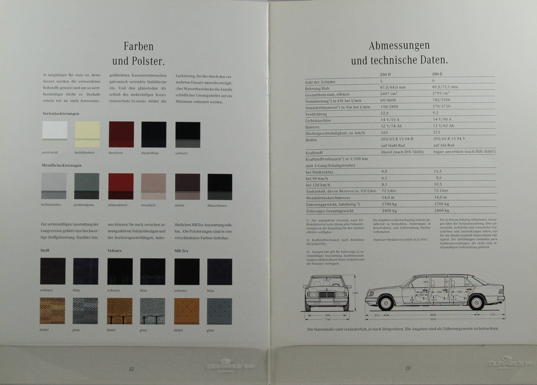 Mercedes-Benz Documenti: PROSPEKT MERCEDES LANGVERSION 250D/280 E - W124 - AB 02.1993 – Usato da Unterägeri venduto da GIGOLOLIT 5