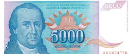Yugoslavia 5000 Dinara 1994 P-141 UNZ