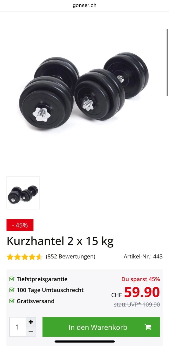 Gonser Hanteln & Gewichte: Zwei Hanteln, verstellbar – Neu (gemäss Beschreibung) aus Zürich von dav_yb9q 2