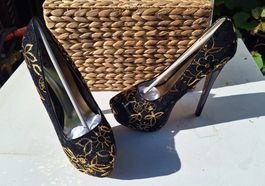 Schicke High Heels, schwarz-gold, Grösse 38, neu!