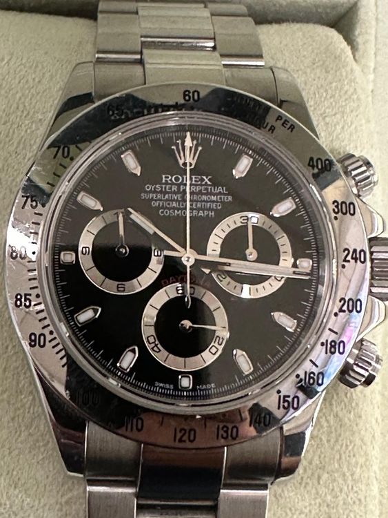 Rolex Daytona Stahl Schwarz Top Zustand mit Box Papieren