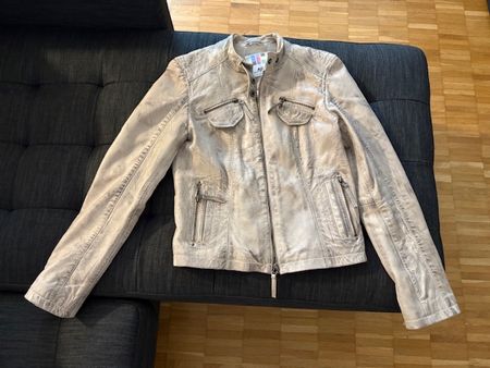 Lederjacke, AJC,  hellgrau, Jeanslook, Dame, Gr. XS-S