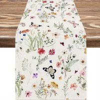 Frühlings-Wildblumen & Schmetterling Leinen Tischläufer