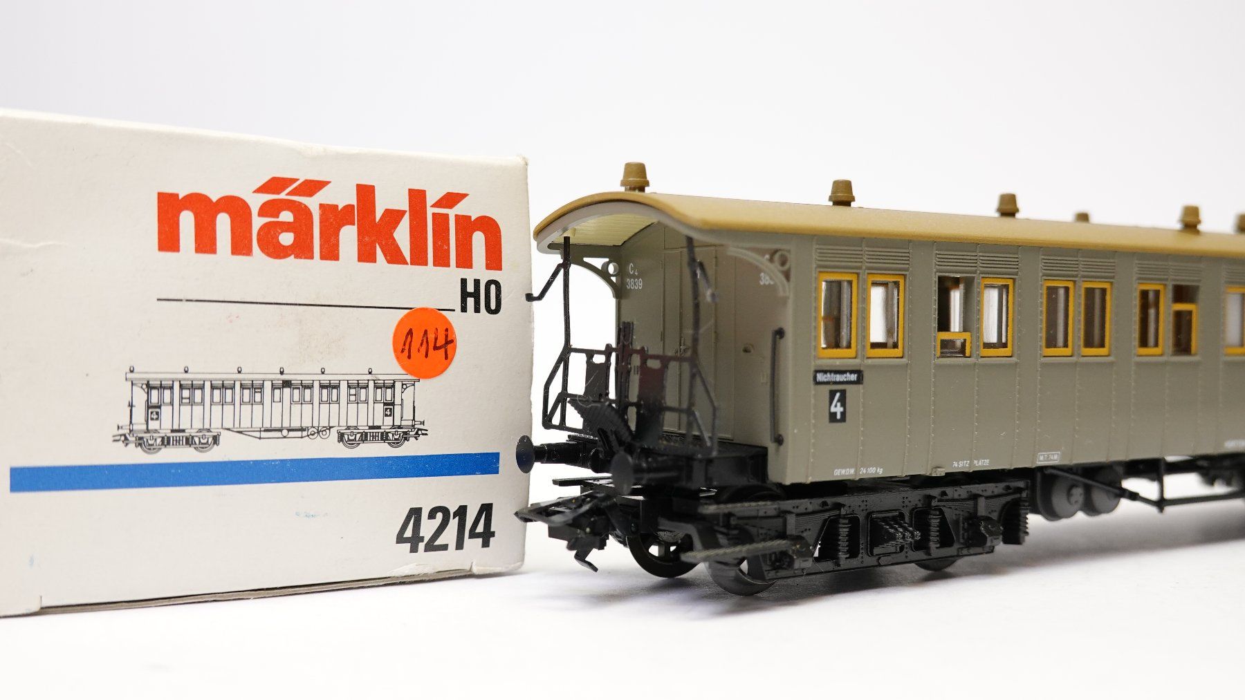 Märklin Modellini di ferrovie: e4 Märklin 4214 Sitzwagen C4  K.W.St.E grau – Usato da Thun venduto da evinka_gmbh