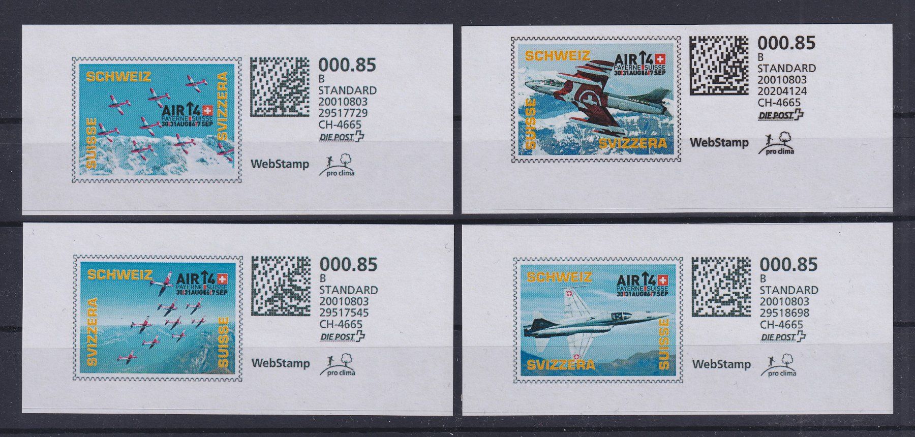 Tutti i francobolli: Flugpost Webstamps vom Air 14 PAYERNE FR – Usato da Ebikon venduto da SilvioFreund