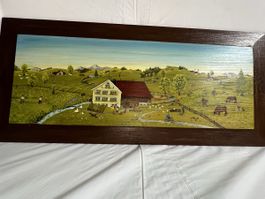 Appenzeller Landschaft mit Haus und Tieren gemalt