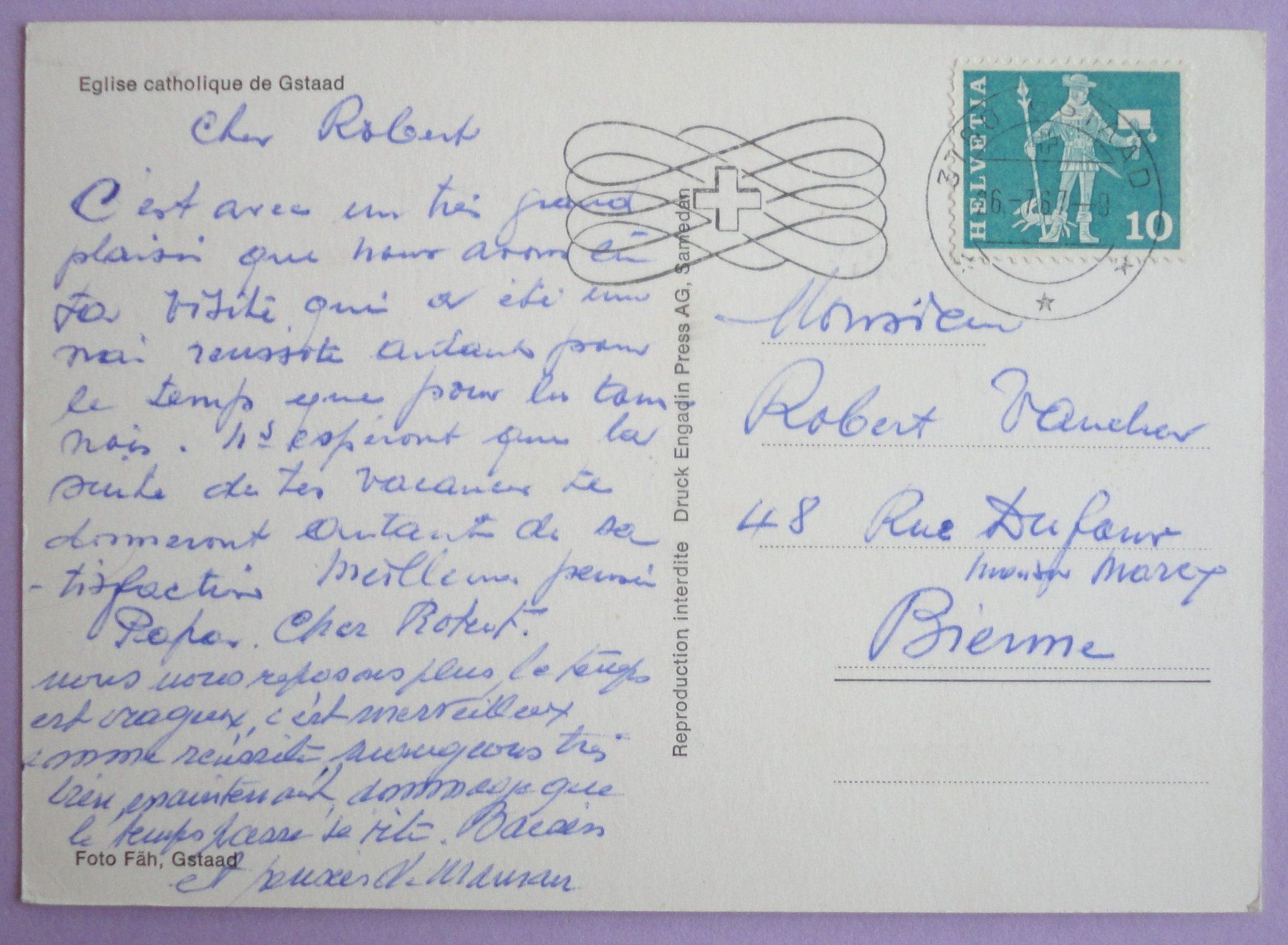 Cartoline postali: Eglise catholique de Gstaad – Usato da Fétigny venduto da Billy2miny 1
