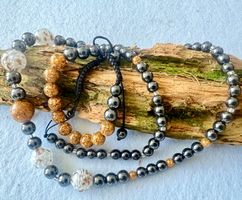 Longkette & Armband Muranoglas Hämatit & Goldakzenten - Neu